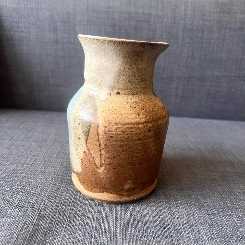 Rustic Brown and Blue Ceramic Vase vintage hand made lovely - Picture 3 of 8